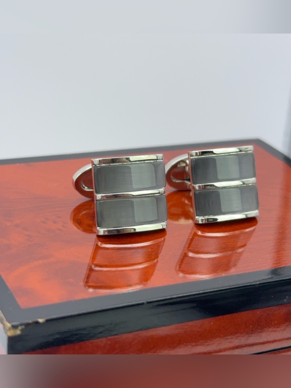 Donald Trump Signature Collection Gray Rectangular Inlay Silver-Tone Cufflinks - Picture 5 of 10